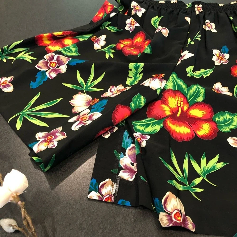 Vintage Casual Hawaiian Button Shirt Skorts Culotte Two Piece Outfit Set USA - Picture 11 of 16